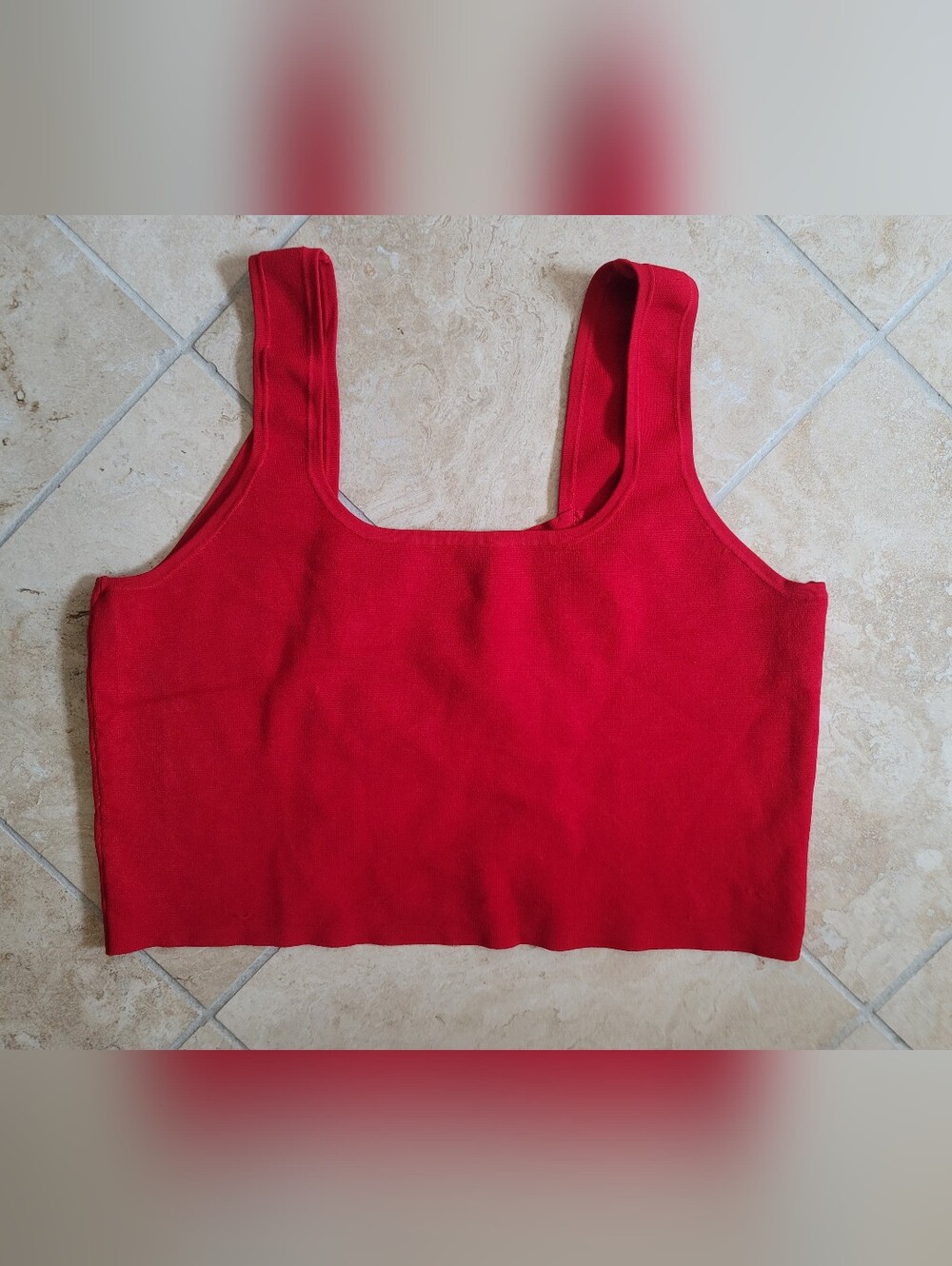 Express Red Ribbed Tank with Square Neck